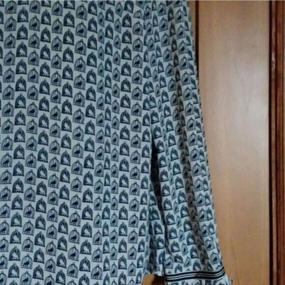 Talbots Women   Cream & Blue Birdcage  Long Sleeves Blouse SizeL - Picture 10 of 13